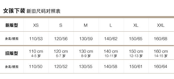 Gap官网新旧尺码对照表