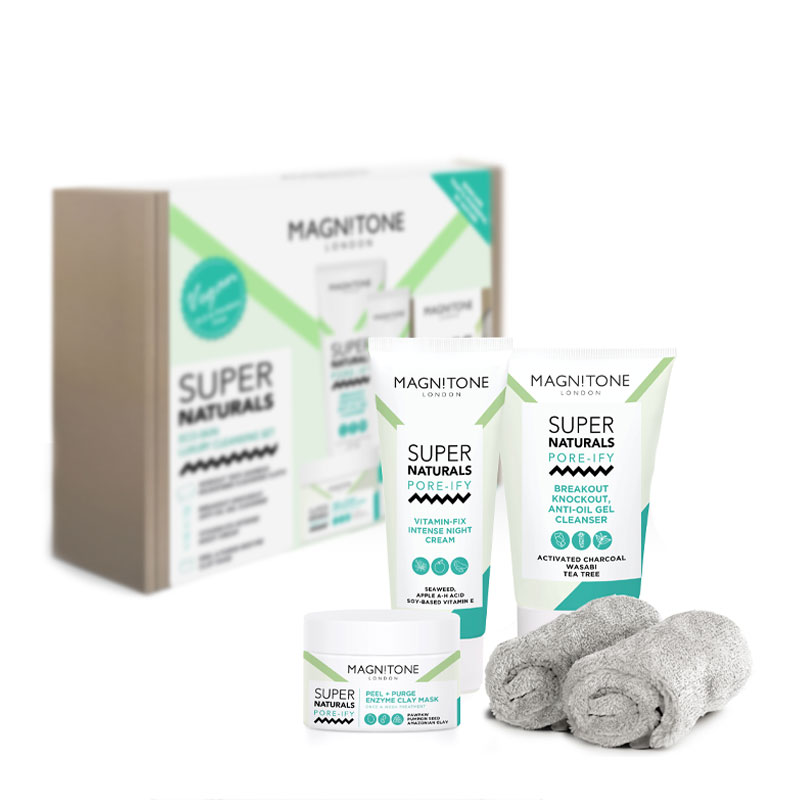 Magnitone SuperNaturals 毛孔净化护肤洁肤礼品套装 100％竹清洁布（2件装）+洁面乳125ml+修复晚霜 75ml+酵素泥面膜 50ml