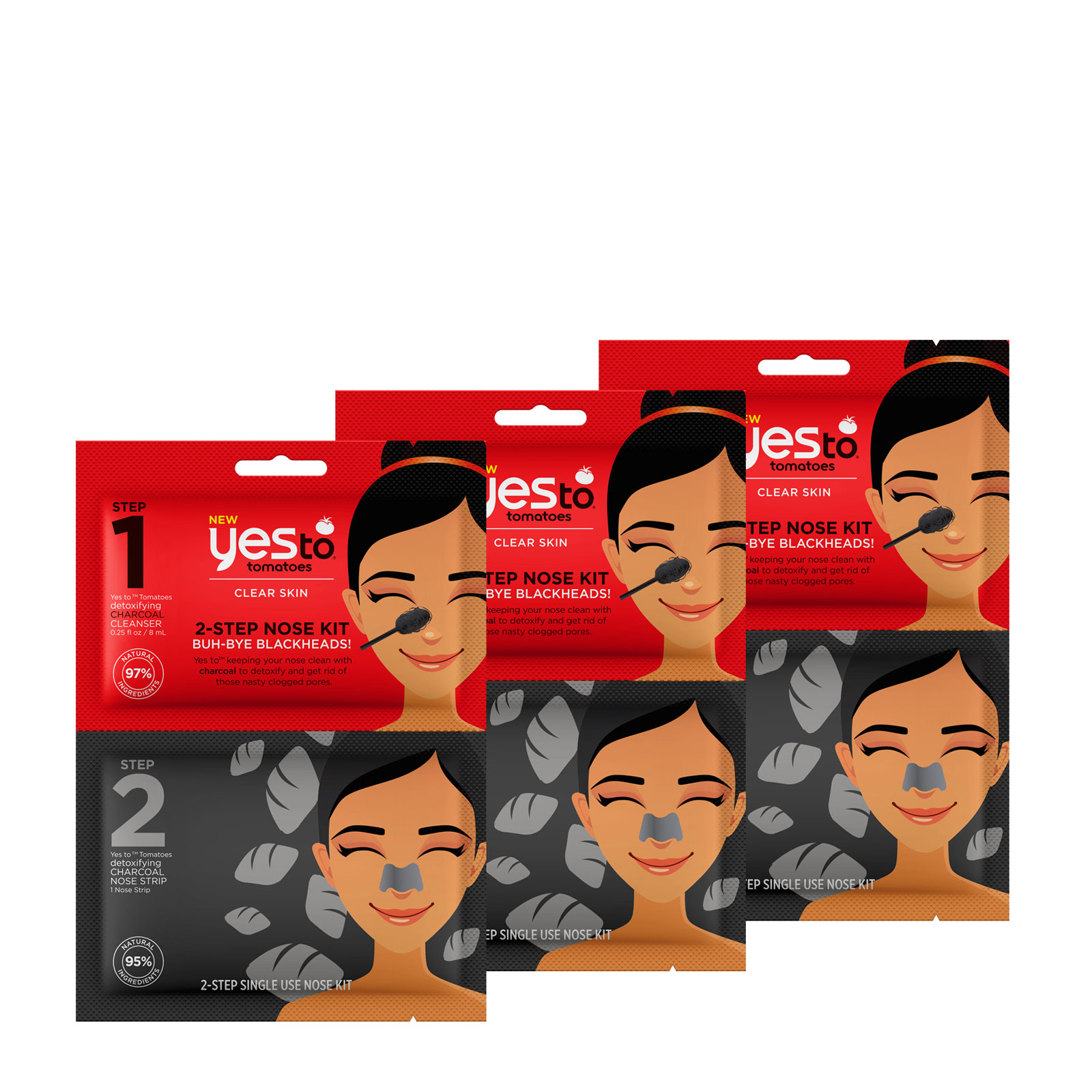 Yes To 西红柿黑炭深层去黑头两部曲 3片装