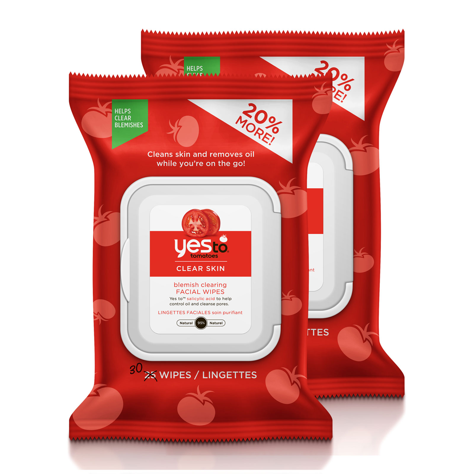 Yes To 西红柿控油清痘卸妆湿巾 2x30片