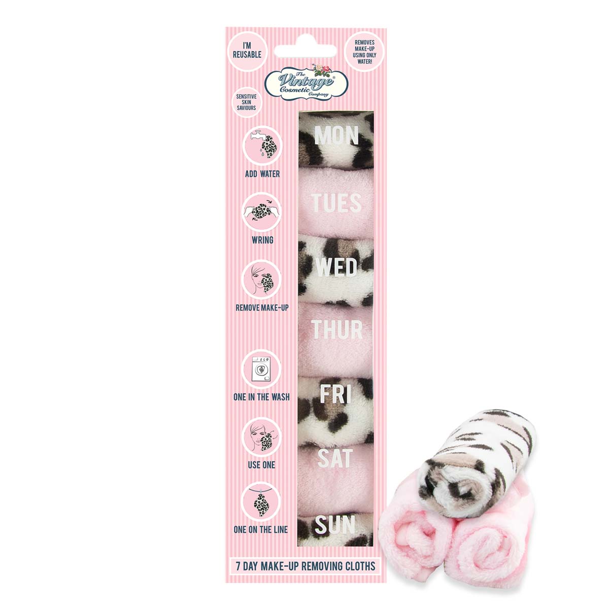 The Vintage Cosmetic Company 复古红妆 7天卸妆面巾卸妆布 粉色&黑卡其豹纹 7张