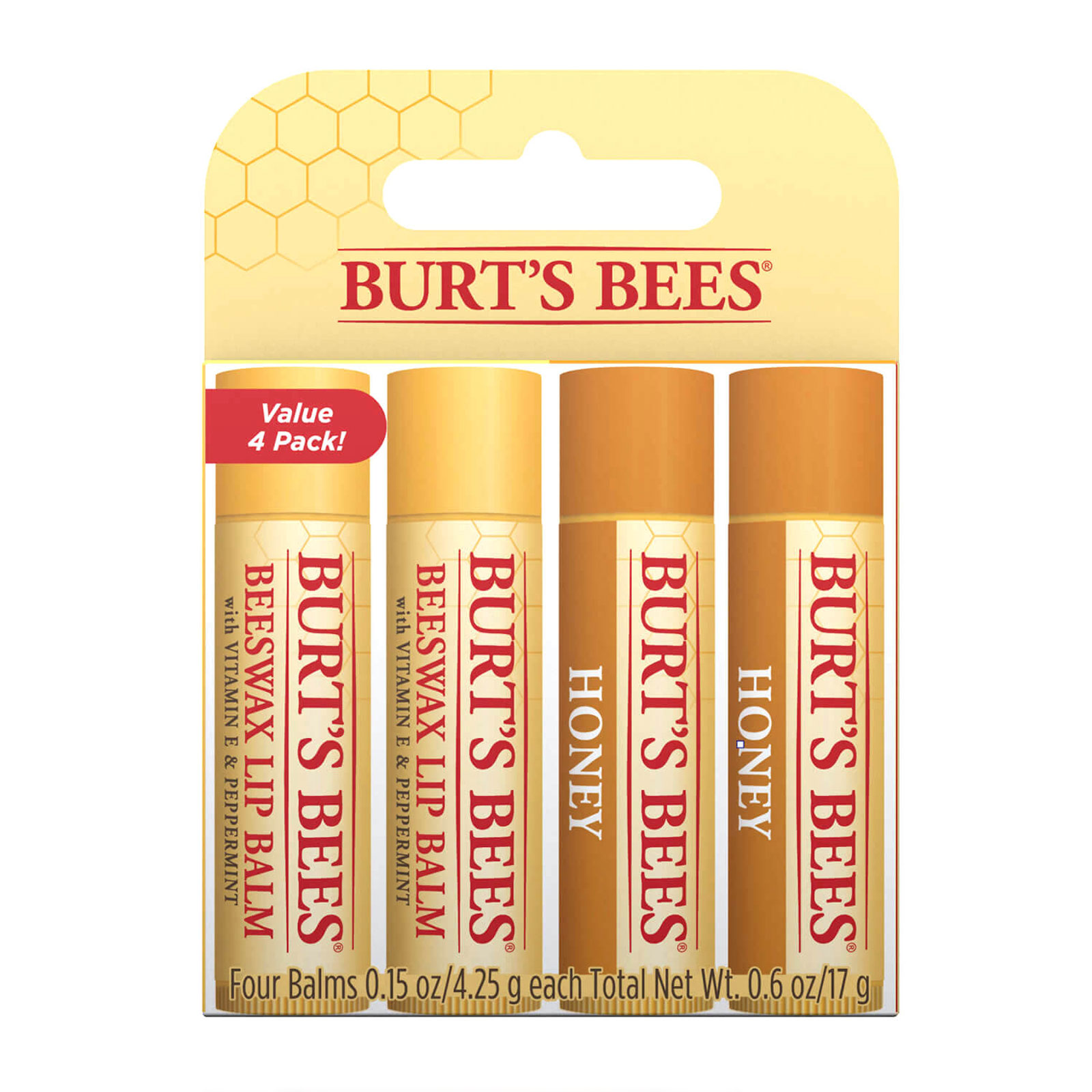 Burt's Bees 小蜜蜂 蜂蜡润唇膏2支+蜂蜜润唇膏2支套装 4x4 25g