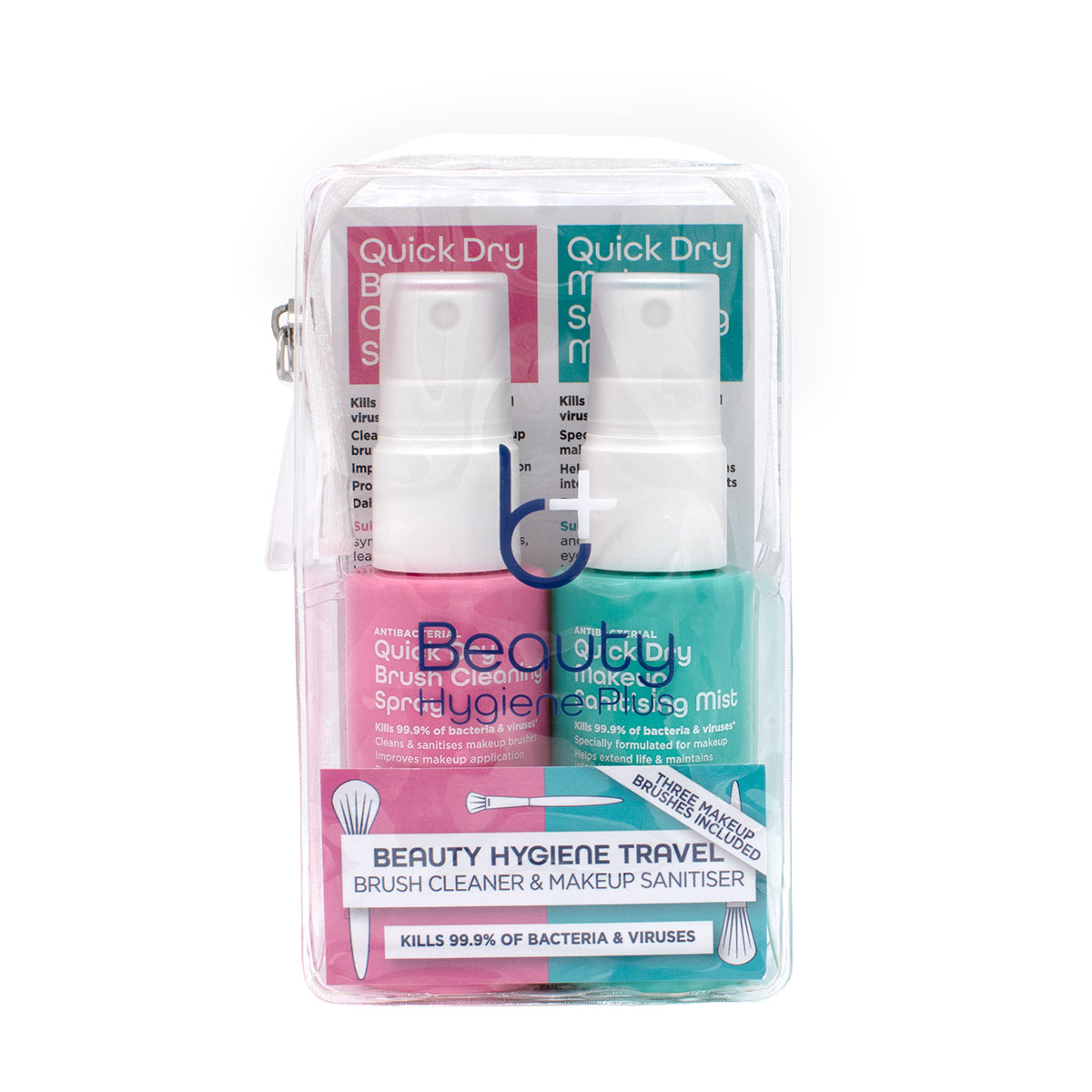 Beauty Hygiene Plus 速干化妆品&化妆刷抗菌清洁喷雾套装(附化妆刷3支) 2x50ml