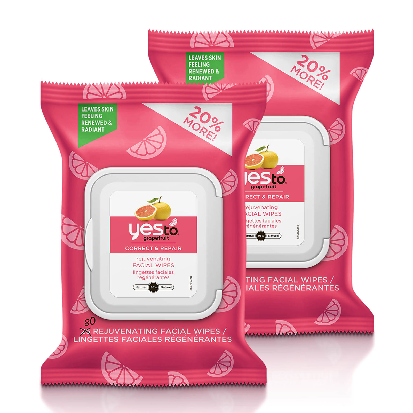 Yes To 葡萄柚清美白面部湿巾 30抽*2包