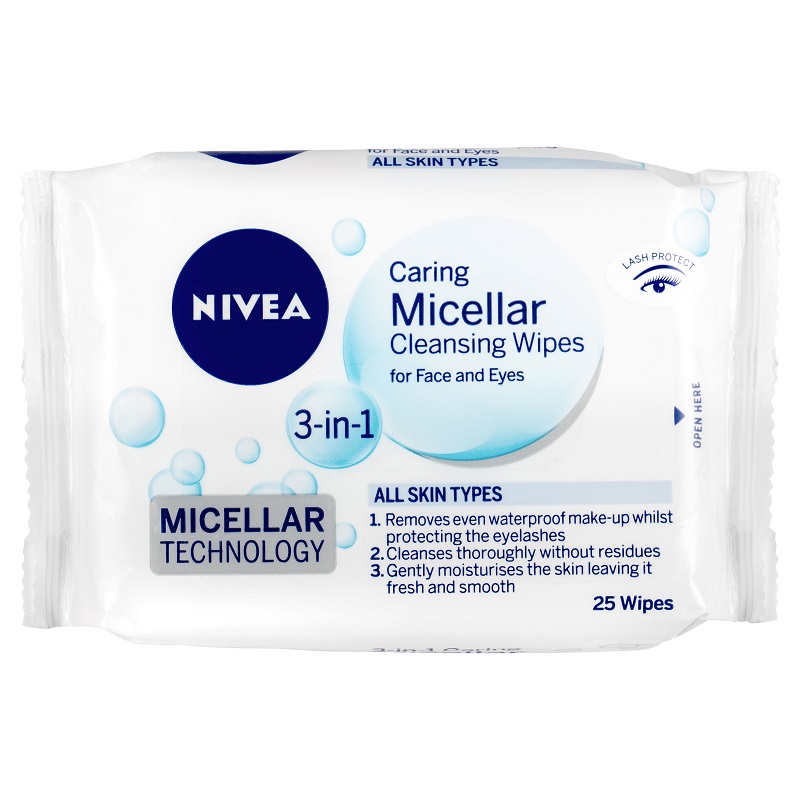 Nivea Caring Micellar Cleansing Wipes 3 in 1 for Face & Eyes X 25