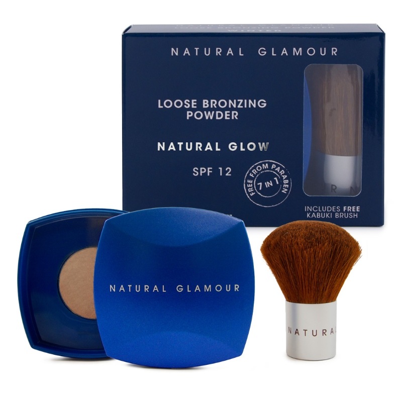 Natural Glamour 天然古铜色修容粉饼 1盒 (Natural Glow)+柔软舒适圆头美妆刷 1支