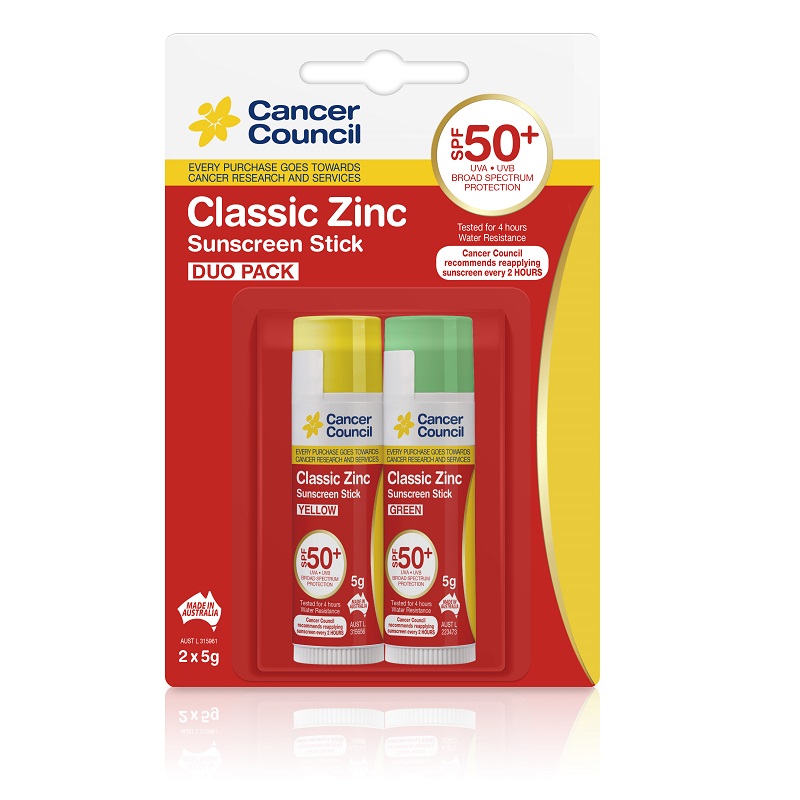 Cancer Council 澳美皙 经典强效氧化锌防晒棒 SPF50+ 5g X 2 (Yellow & Green)