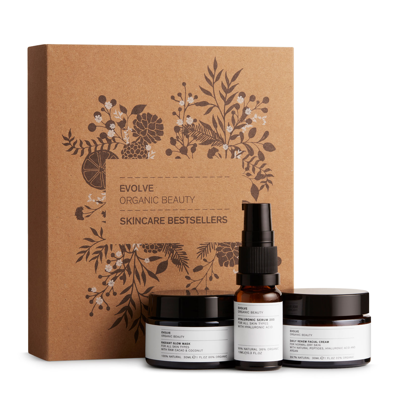 Evolve Beauty 护肤亮肤套装 润肤面霜 30ml+透明质酸护肤修护精华 10ml+面膜 30ml