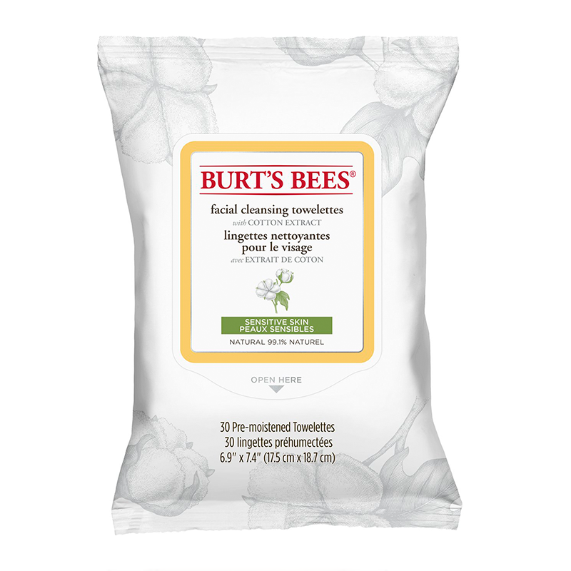 Burt's Bees 小蜜蜂 敏感肌肤洁面卸妆湿巾 含棉籽提取物 30片