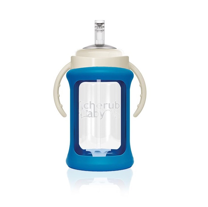 Cherub Baby 宽口径儿童玻璃重力球吸管杯 240ml 蓝色 耐摔防漏