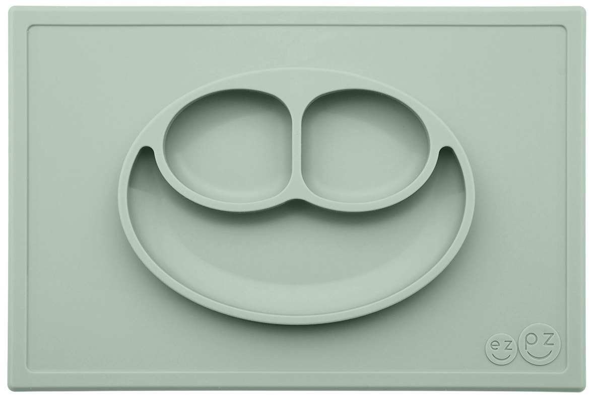 Ezpz 迷你笑脸硅胶餐垫盘（灰绿色）1个