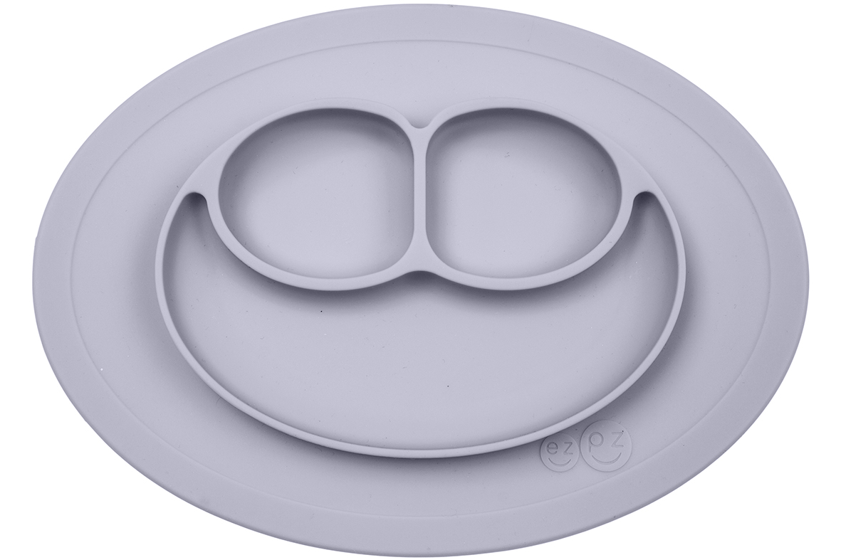 Ezpz 迷你笑脸硅胶一体餐垫盘（蓝灰色）1个