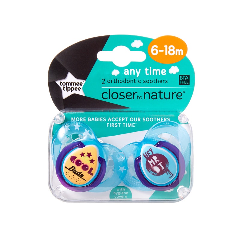 Tommee Tippee CTN Any Time Soother 6 to 18 Months X 2 (Assorted Designs Colours)