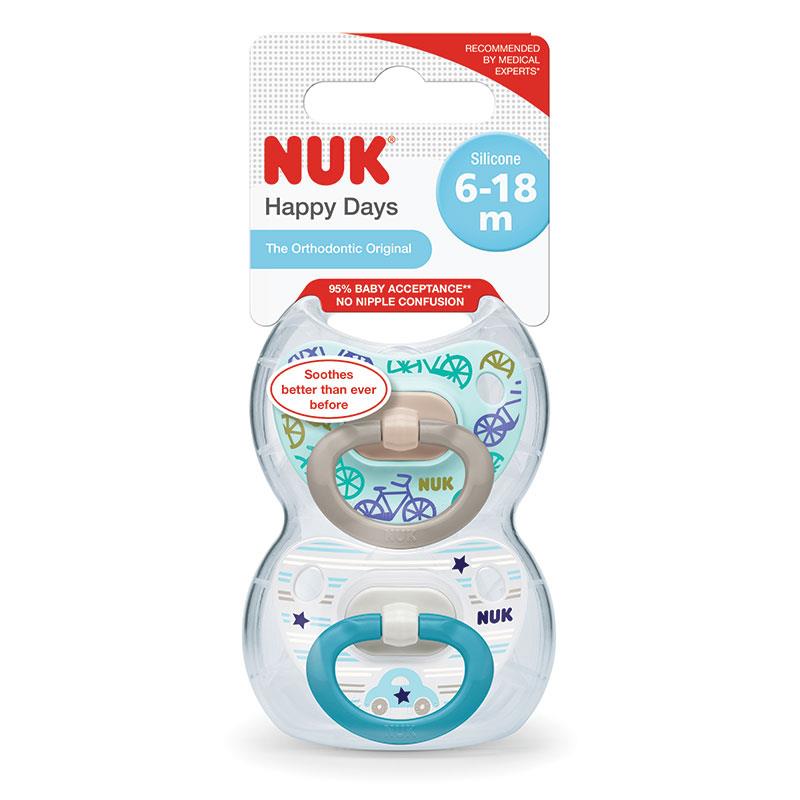 NUK 婴儿快乐日子柔软硅胶安抚奶嘴 2个（适合6-18个月婴儿）颜色款式随机发货