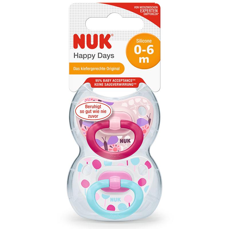 NUK 婴儿快乐日子柔软硅胶安抚奶嘴 2个（适合0-6个月婴儿）颜色款式随机发货
