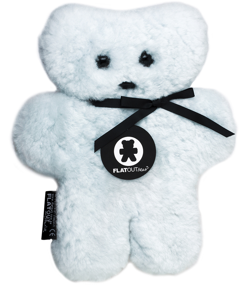 FLATOUT bear 羊皮毛一体手工毛绒扁扁熊 浅蓝色 大号（约28cm*24cm）
