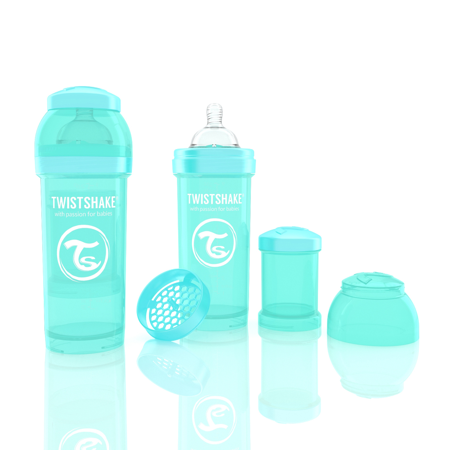 Twistshake 防胀气婴儿彩虹奶瓶 带奶粉盒（土耳其蓝） 260ml