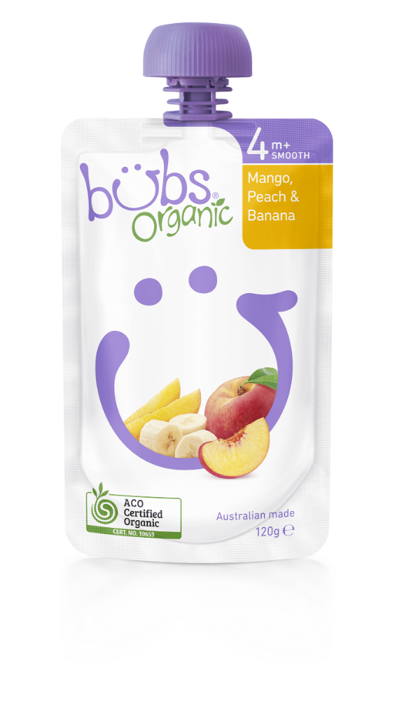 Bubs 贝儿 有机婴儿辅食 芒果+桃子+香蕉水果泥 4个月+ 120g