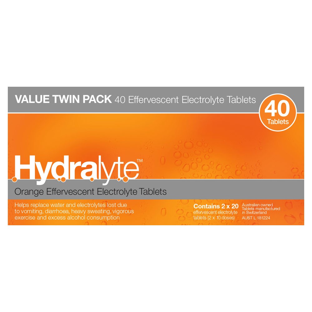 Hydralyte 电解质泡腾片橙味 2X20片 （补充水、能量）