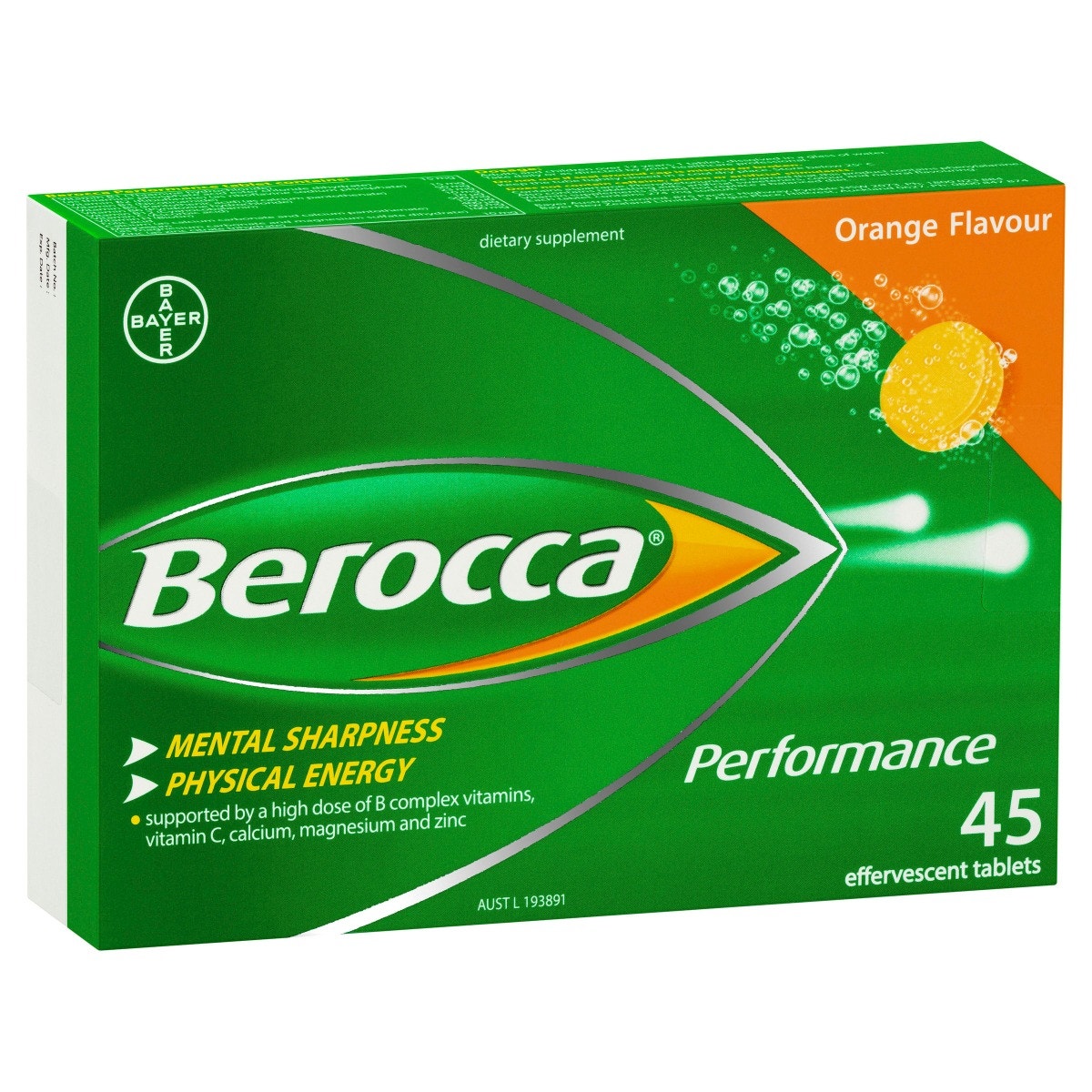 Berocca Performance 拜维佳维生素B+C+钙镁锌水溶泡腾片(香橙味) 45片