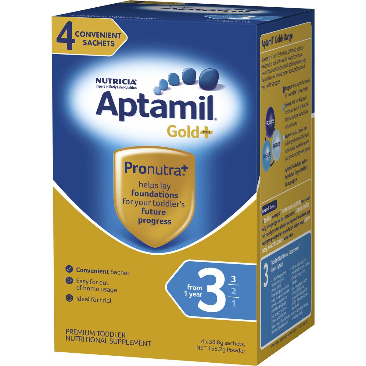 Aptamil 金装盒装  3段婴幼儿配方奶粉（1-2岁） 38 8g X 4（小包装，便携）