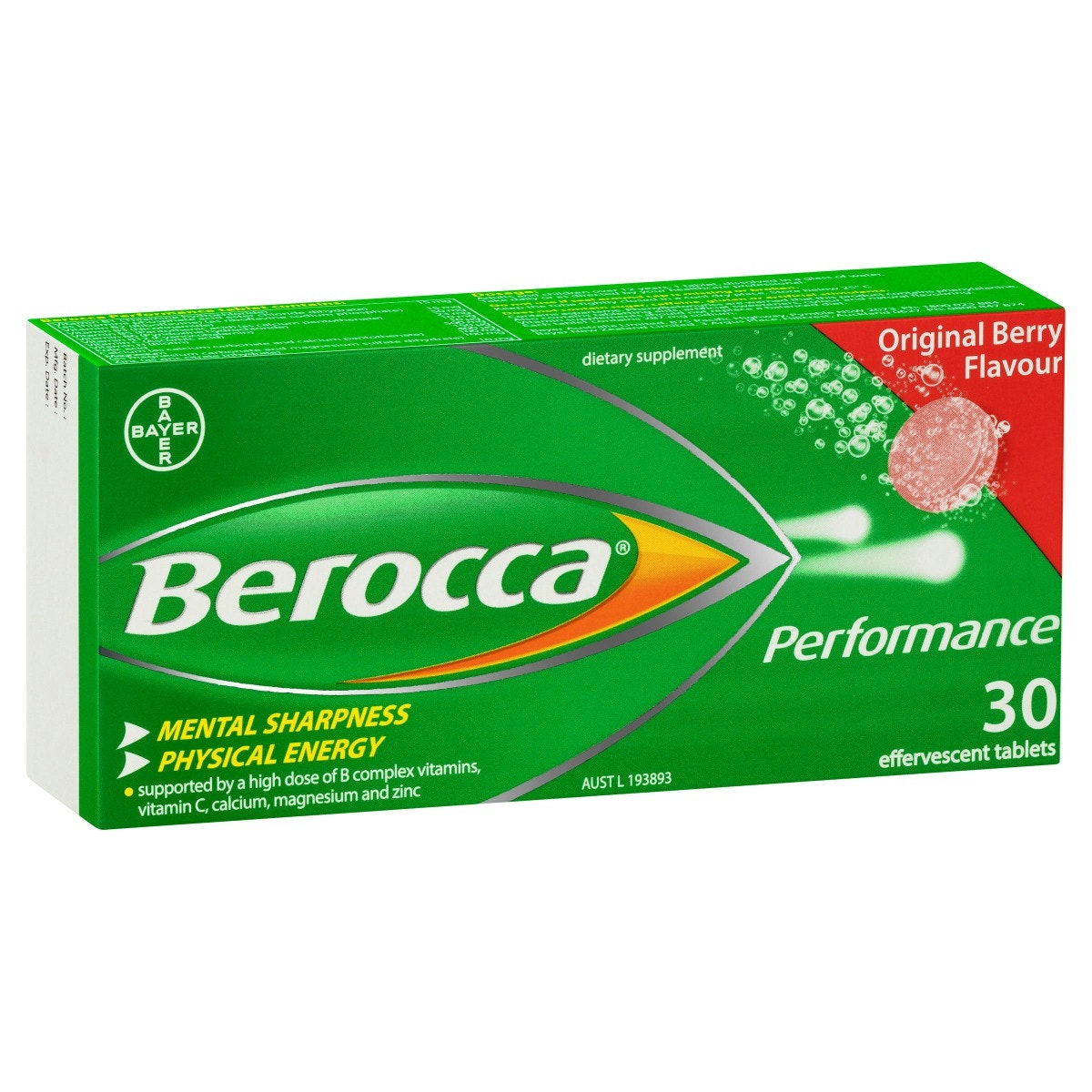 Berocca Performance 拜维佳维生素B+C+钙镁锌水溶泡腾片(原味) 30片