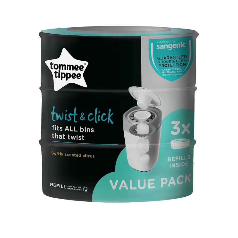 Tommee Tippee Twist & Click Advanced Nappy Disposal System Refill Cassette X 3