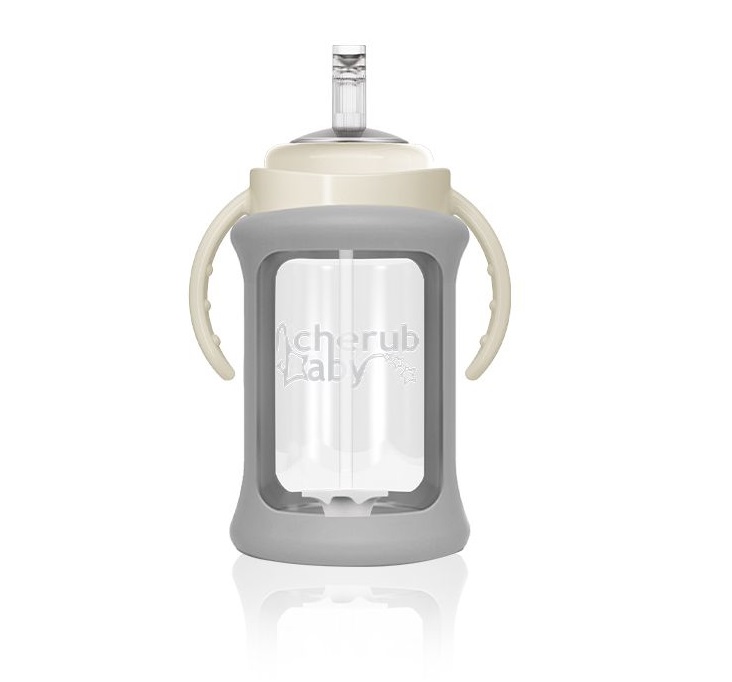Cherub Baby 宽口径儿童玻璃重力球吸管杯 240ml 灰色 耐摔防漏