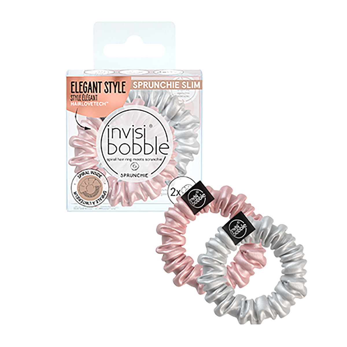 invisibobble 螺旋绸缎电话线发圈 肉粉+银灰 2个装