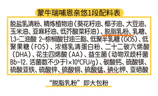 蒙牛瑞哺恩亲悠1段配料表 蒙牛瑞哺恩亲悠1段配料表