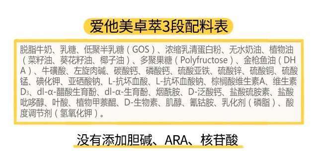 爱他美卓萃3段配料表