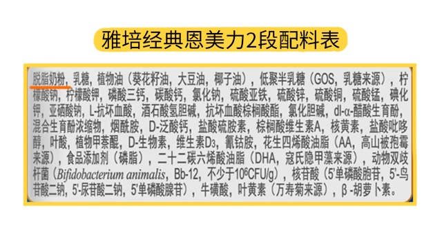 雅培经典恩美力2段配料表 雅培经典恩美力2段配料表