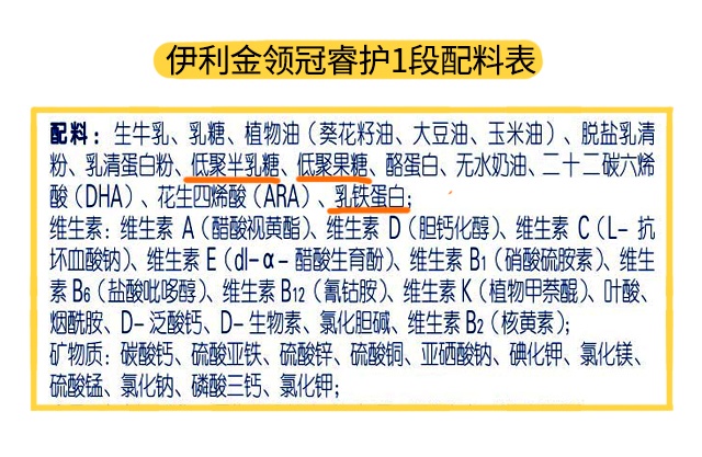 伊利睿护1段配料表 伊利睿护1段配料表