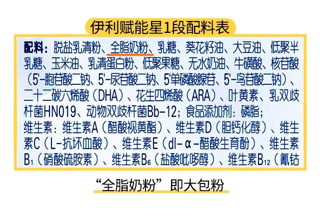 伊利赋能星1段配料表 伊利赋能星1段配料表